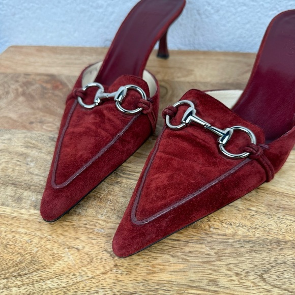 Gucci Red Leather Suede Kitten Heels Size 8 - Picture 6 of 13
